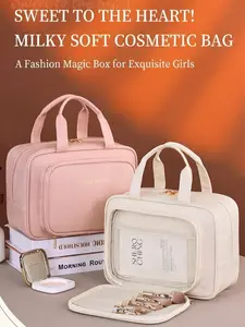 High-End Large Capacity Partitioned Storage Pouch, Handheld Makeup Bag, Travel Portable Cosmetic Organizer, Bathroom Essentials Holder