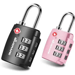 2 Pack TSA Approved Travel Luggage Locks, Combination Lock Alloy Body, Keyless 3-Digit Padlocks, Accepted Compatible Padlock for Gym Locker, Golf Bag Case, Backpack, Black anti-theft