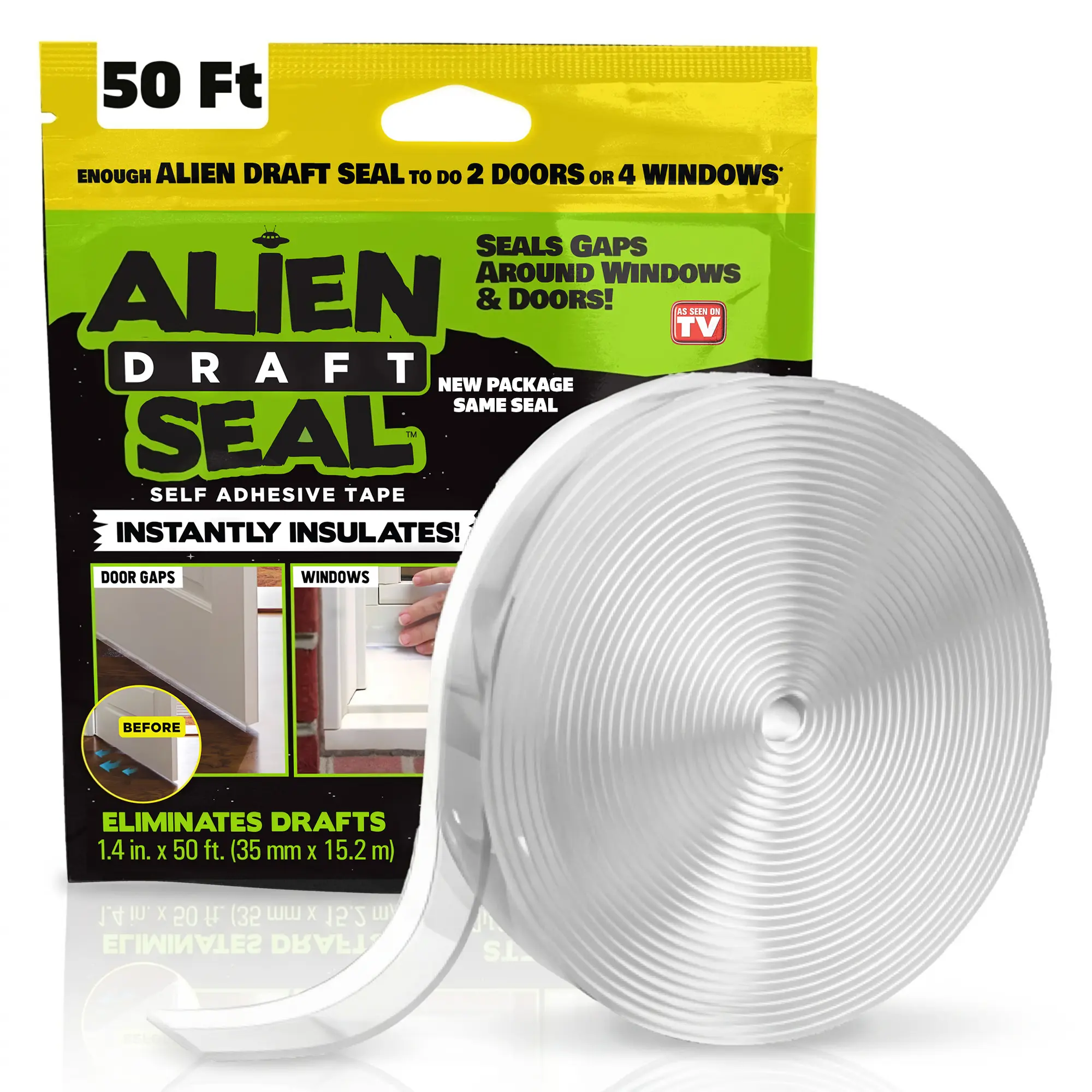 👽💨🦭 Alien Draft Seal Insulation Tape - Self-Adhesive Silicone Weather Stripping for Door & Window, Under-Door Draft Stopper - Stops Cold Air From Escaping in Summer, Keeps Warm Air Inside in Winter