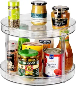 2 Tier 11" Lazy Susan, Rotating Turntable Organizer for Cabinet, Kitchen, Fridge, Countertop, Bathroom, Pantry Organizer Storage, Spice Spinner Rack for Condiment, Snack, Under Sink Organizer