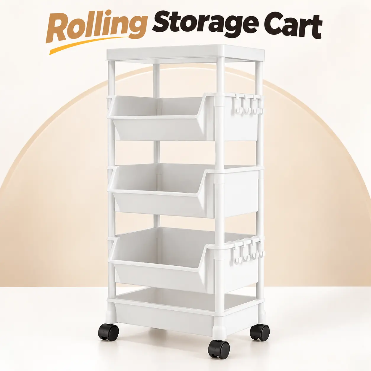 5-Layer Multi-Functional Plastic Household Storage Cart with Wheels, Stackable Organizer Rack-Shelf with Hooks, Storage Organization Solution for Bedroom, Kitchen Home Improvement Needs, Organizer StorageB008