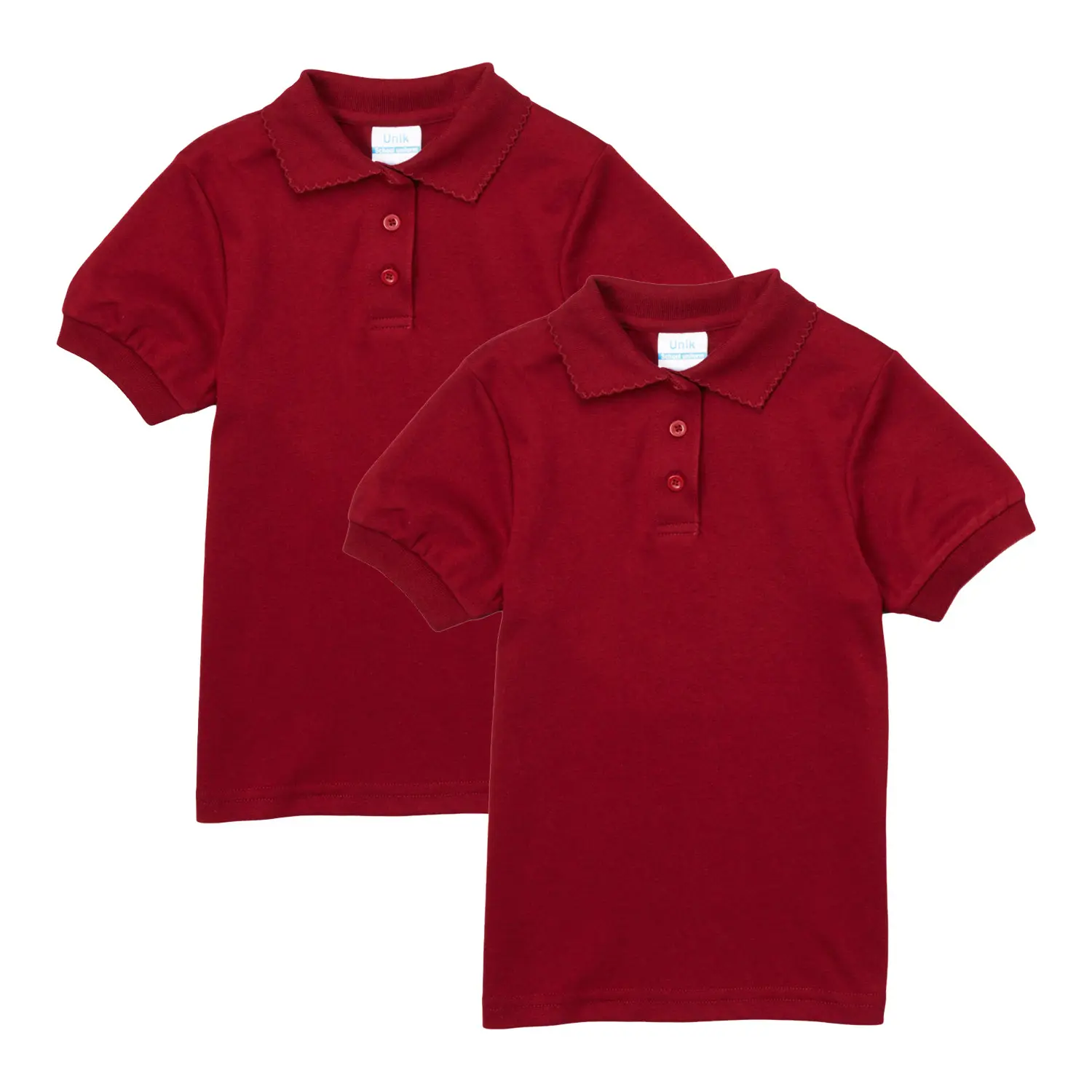Girl's High Quality Soft Uniform Short Sleeves Polo Shirt Burgundy 5-18 GSU01 2 Pack Wide Range Of Colors Machine Wash