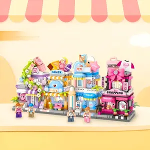 4 Styles Building Blocks Mini Street Scene Gift Shop Snack Shop Stationery Shop Boutique Educational Toys Assembly Building Blocks Desktop Ornaments ABS Material Children's Holiday Gift Girl's Birthday Gift Ornament Building Set Bricks