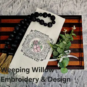 Proverbs 4:23 Hand Towel Set with Quilt Block and Mason Jar, Featuring Fresh Picked Flowers, Embroidery Design