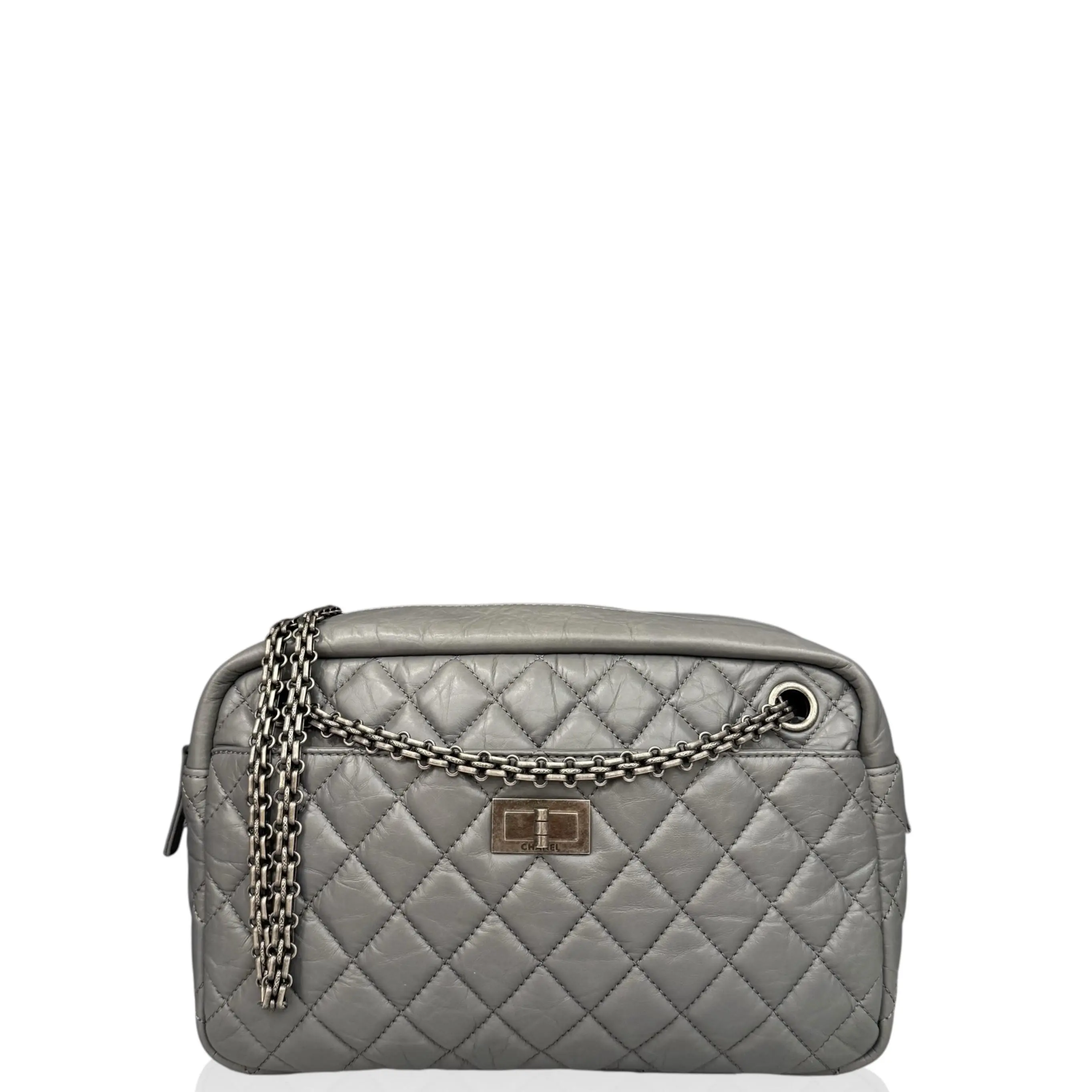 Pre-owned CHANEL Leather Shoulder Bags Quilted 2.55 Shoulder Bag Aged Calfskin Grey (mx042326a3)