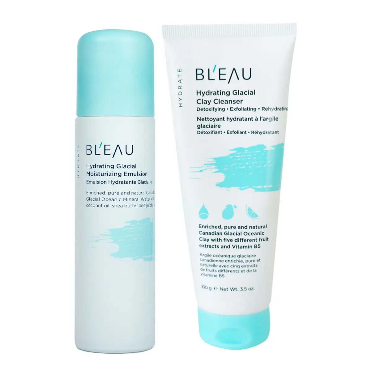 [BL'EAU Official] Glacial Barrier & Balance 2-Piece Skincare Set (Daily Clay Cleanser + Hydrating Moisturizer Emulsion) - Pore Cleansing, Gentle Exfoliate, Long-Lasting Hydration, Barrier Repair, Smooth Skin Mask Compatible, Lotion, Foam, Lightweight, Hyd