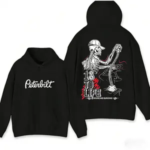 Men’s Vintage Trucker Graphic Hoodie Retro Skeleton Driver Print Pullover Hoodie Oversized Streetwear Top Edgy Biker Style Fall Winter Hot Seller Gift For Him