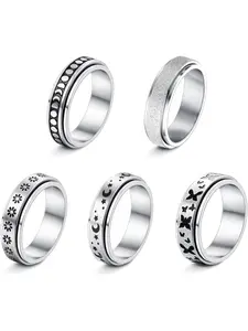 5Pcs Spinner Rings Stainless Steel Fidget Rings Flower Moon Star Butterfly Anxiety Rings for Women Men