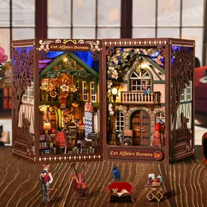 DIY Wooden Book Nook Kit, 3D Wooden Puzzle, Wood Design, Wood Pattern, Vintage Handcrafted, DIY Model Kit, 3D Desktop Decoration Ornament, DIY Model Kit for Bookshelf Decoration, Crafts