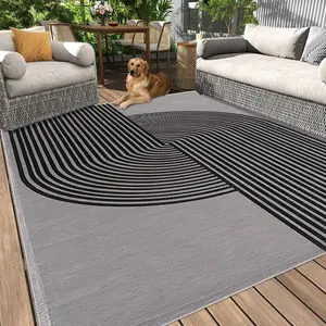 Outdoor Abstract Geometric Pattern Style Mat, Waterproof Design, Anti-slip & Easy To Clean Mat for Garden, Porch, Balcony, Camping, RV Trips, and Decks, Modern Geometric Rug