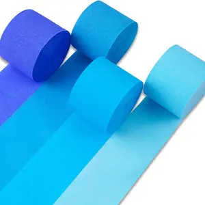 PartyWoo Blue Crepe Paper Streamers, 4 Rolls (1.8 in x 82 ft Each, 328 ft Total) – Dark, Light & Pastel Blue for Baby Shower, Graduation Gifts & Party Decorations