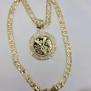 CENTENARIO FASHION coin style gold-plated 24"inches figaro style 9.5mm clear stone's