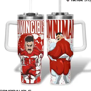 Thicc Omni Man Gya Tumbler With Handle, Omni Man Big Cheeks Meme Insulated Travel Mug 40oz, Invincible Gift Mug
