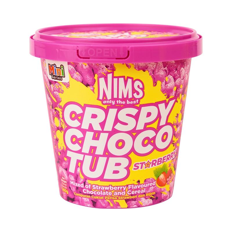 NIMS Crispy Choco Tub - Mixed Strawberry & Best Flavor Chocolate Cereal for Crunchy Snacks & Dessert Cooky Biscuit Cookie Enjoy Satisfying