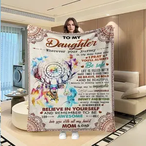 Cozy Flannel Blanket for Daughter, Dreamcatcher Deer Antlers Design, Inspirational Parental Message, Perfect Gift for Mother's Day & Easter