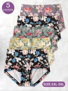 【Plus Size】 All Over Floral Print Brief, Soft Comfy Breathable Tummy Control Butt-lifting High Waist Knicker for Daily Wear, Women's Underwear for All Seasons, High Waisted Panty
