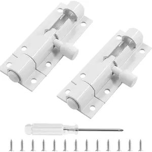 2 count Slide Bolt Latch Lock, 2 Inch Barrel Bolt Door  Slide Latch Lock  Alloy Gate Sliding Lock Door Latch with Screws & Screw Driver(White)