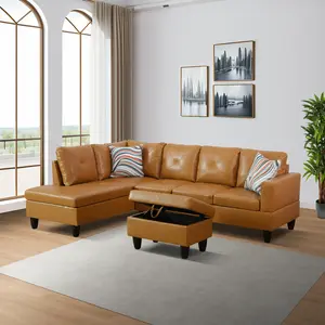 Trendy Ginger Faux Leather Sofa Set, 3-Piece Mid-Century Modern Living Room Couch, Retro-Inspired Upholstered Furniture for a Stylish Home