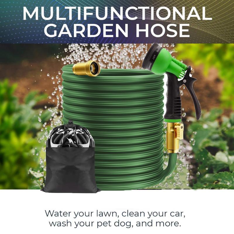 50/75/100ft Heavy-Duty Expandable Water Hose for Car Washing, Mult Function Nozzle, 3/4 Inch Solid Brass Fittings with Shrink Garden Hose Spray Gun Tools, Watering Equipment, Easy to Use and Store