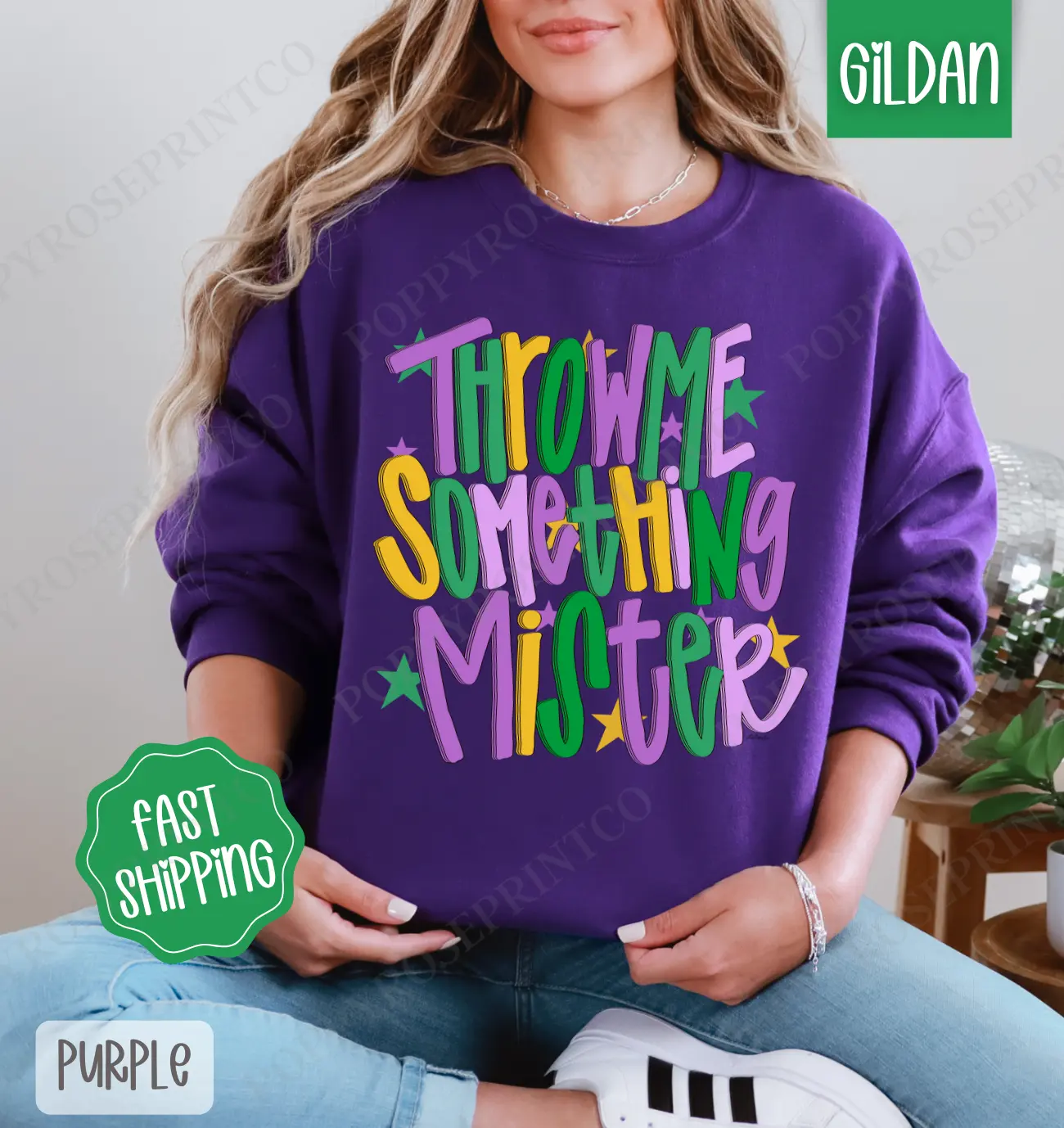 Throw Me Something Mister Sweatshirt, Mardi Gras Crewneck, Holiday Women's Sweater