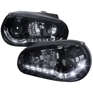 1999-2006 Volkswagen Golf Mk4 GTI/R32 Cabrio Projector Headlights w/ R8 Style LED Light Strip (Glossy Black Housing/Smoked Lens)