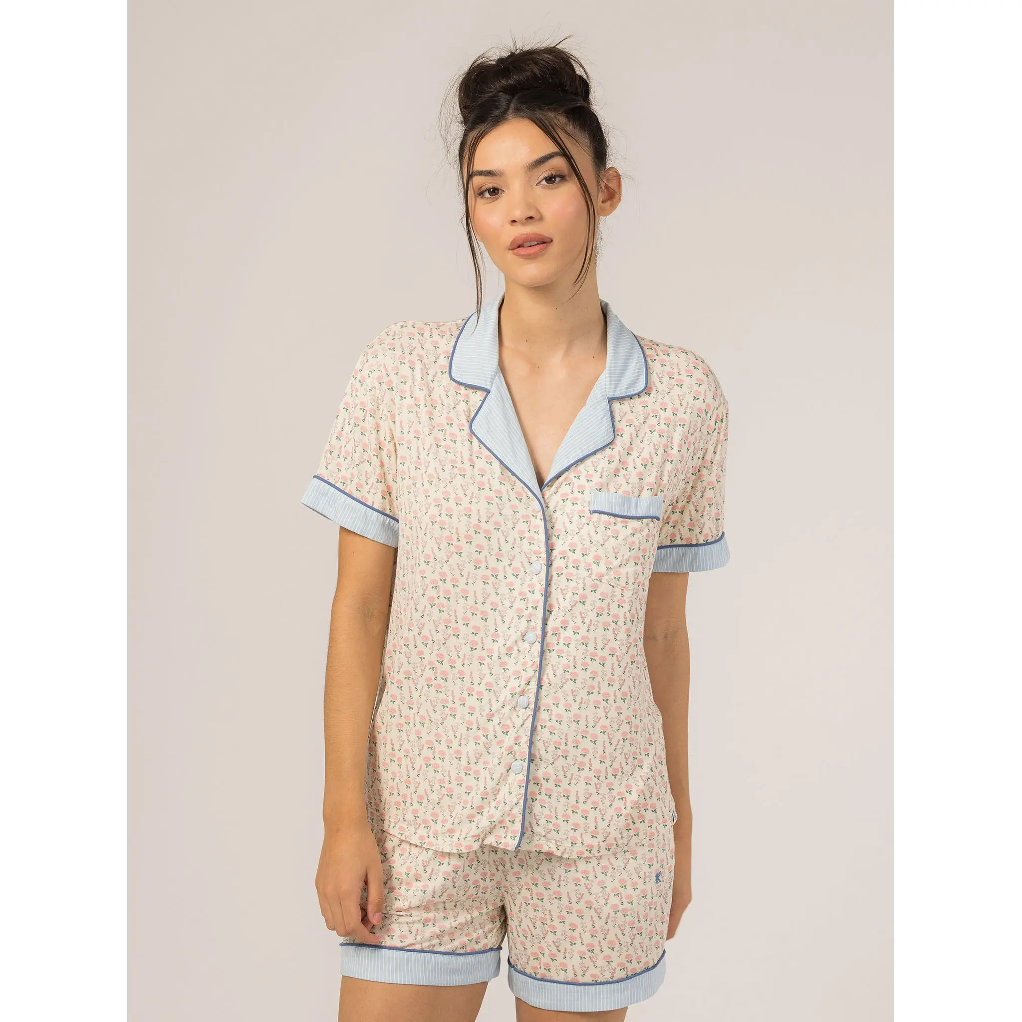Keleigh Teller | Rose | Women's Ultra Soft Short Sleeve Button-Up Pajama Set | Breathable Matching Sleepwear & Loungewear