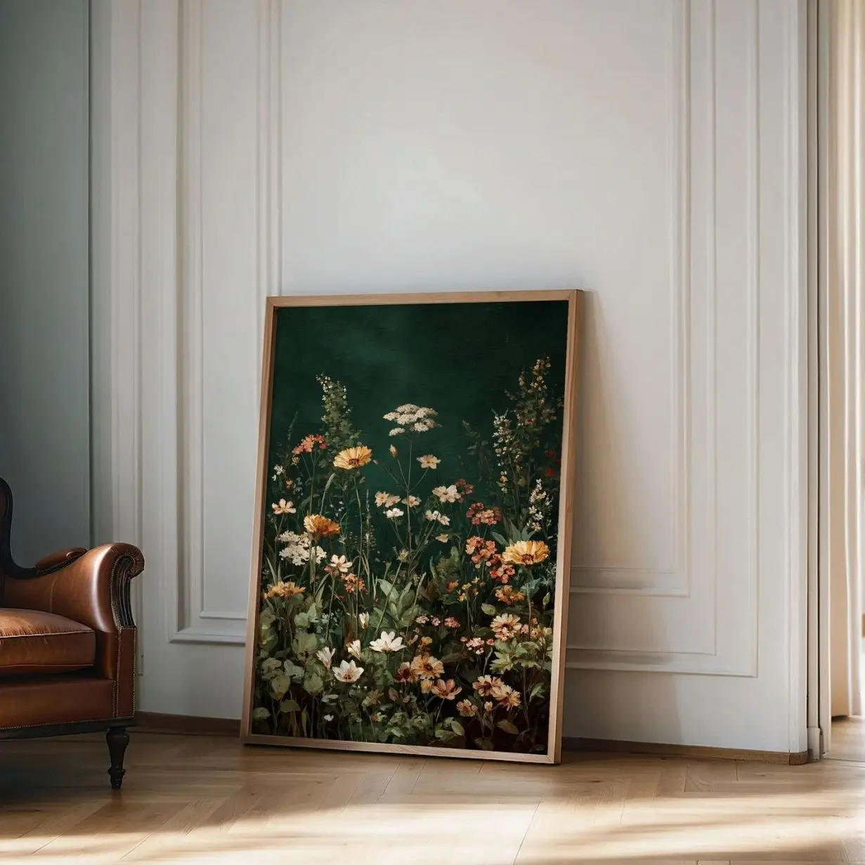 Dark Green Wildflower Art Print Vintage Botanical Wall Decor Watercolor Poster D