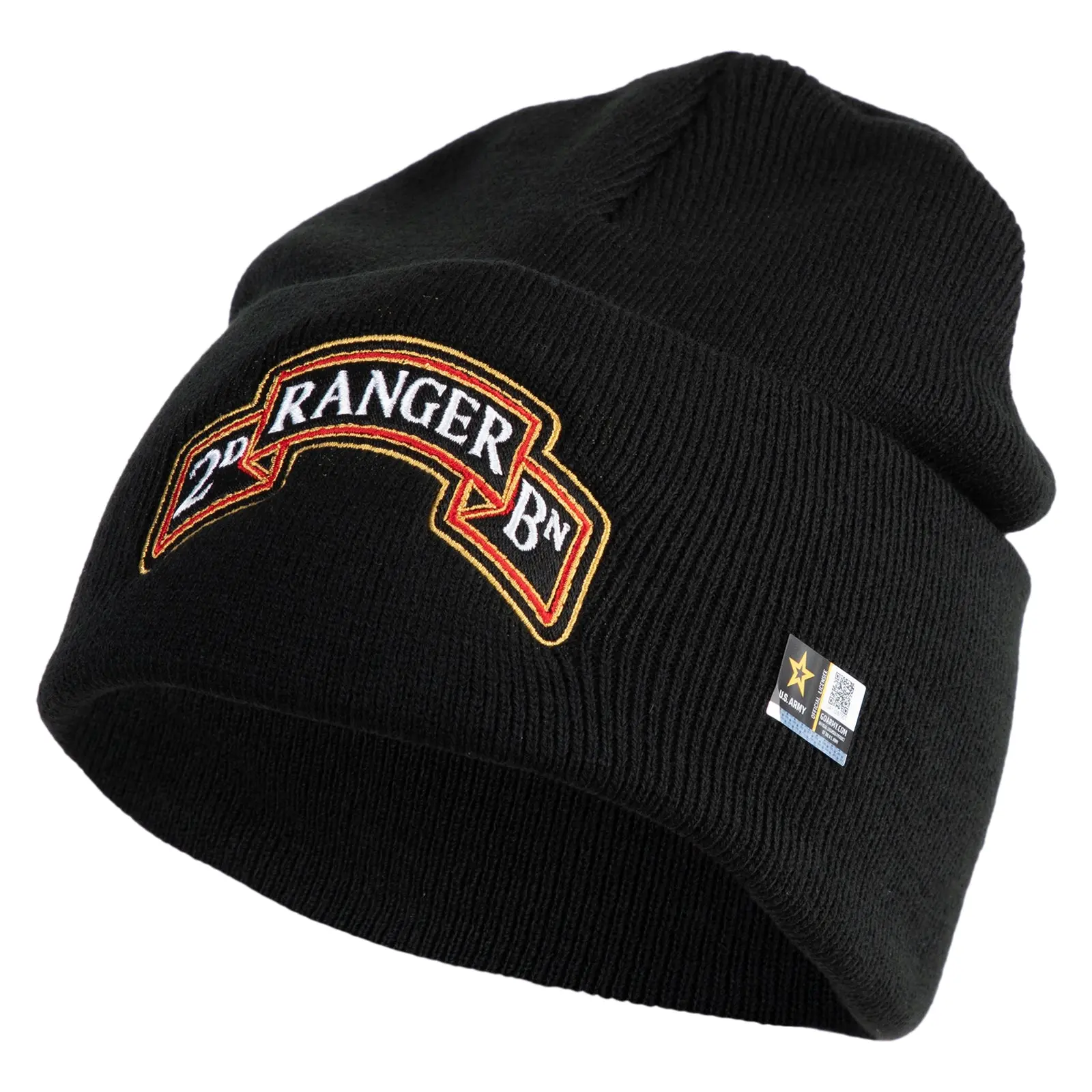 US Army 2nd Ranger Battalion Logo Embroidered 12 Inch Solid Cuff Beanie