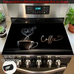 1 large black and gold stove cover protector - heat-resistant, scratch resistant, non slip surface - compatible with electric glass stoves, ovens, washing machines, dryers - modern kitchen decoration - diatomaceous earth oven mat Stove Plate