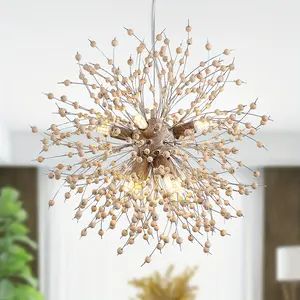 Modern 8 Light Bohemian Style Wood Bead Dandelion Chandelier for Living Room, Dining Room, Bedroom, Kitchen, Foyer (Bulb Included)