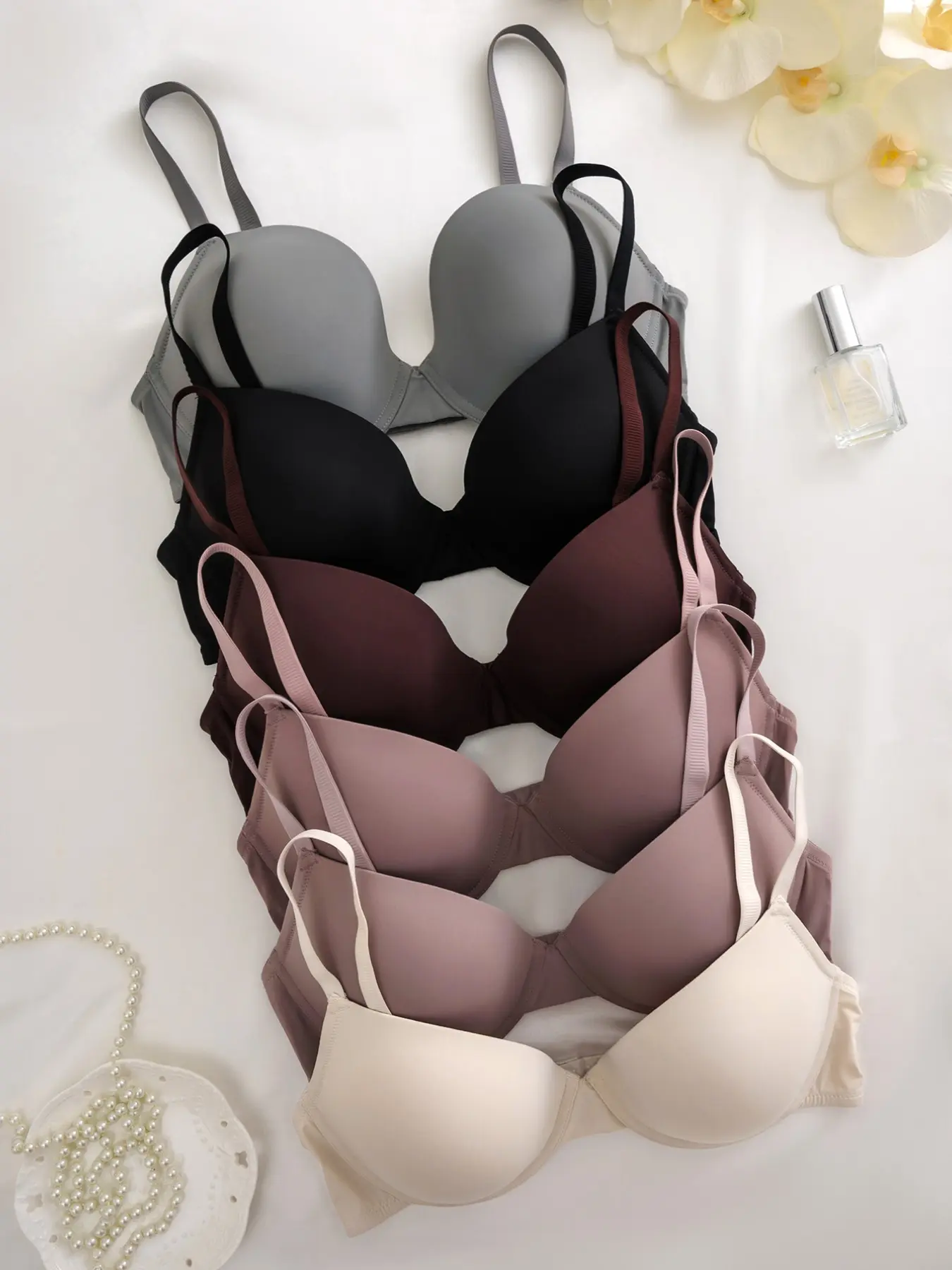 6-Pack Plus Size Everyday Bras, Underwire Design, Non-Removable Padding, Medium Support, Plain Pattern, Lined, Regular Length, Underwear, Bras with Underwire