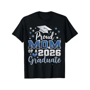 Proud Mom of a 2026 Graduate T-Shirt - Class of 2026 Caps & Diploma Suitable for 2026 Graduation Outfits - Loose Fit Round Neck Slogan Shirt for 2026 Graduate Mothers