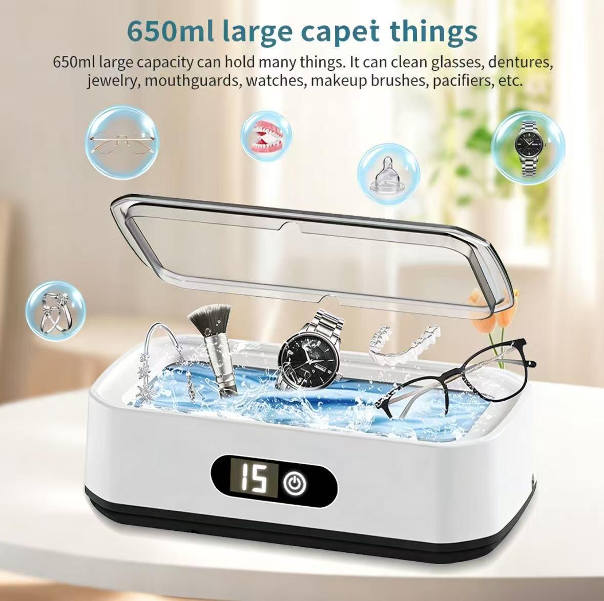 Ultrasonic Cleaner with 304 Stainless Steel Tank, 5 Timer Settings, Deep Cleaning Device for Jewelry, Glasses, Watches, Dentures, Retainers, Coins & Small Metal Parts