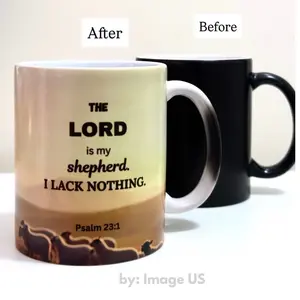 Jesus Heat Color Changing Mug 11 oz Ceramic with Biblical Verse Inspirational Psalm 23:1 Perfect as Gift Drinkware