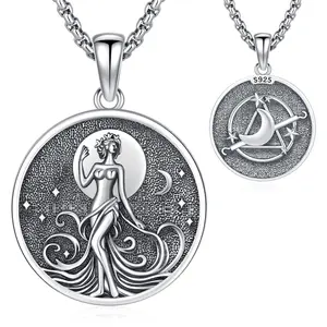 Thanches Nyx Night Goddess Necklace S925 Sterling Silver Pendant Mystical Gothic Witchy Amulet Protection Ancient Greek Jewelry for Women Men