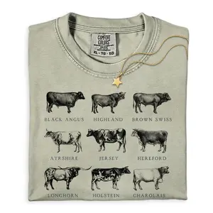 Comfort Colors Cow Breeds Shirt, Farm Animal Identification Tee, Ranch Life Graphic T-Shirt, Country Western Cow Lover Gift
