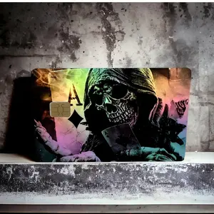Credit Card Vinyl Skins With Easy Pull Tabs Holographic Aces Skull - Self-Adhesive Sticker, High Quality UV Resistance