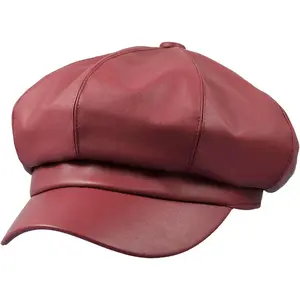 8 Panels Newsboy Caps for Women, PU Leather Cabbie Painter Hat  Ivy Beret Cap