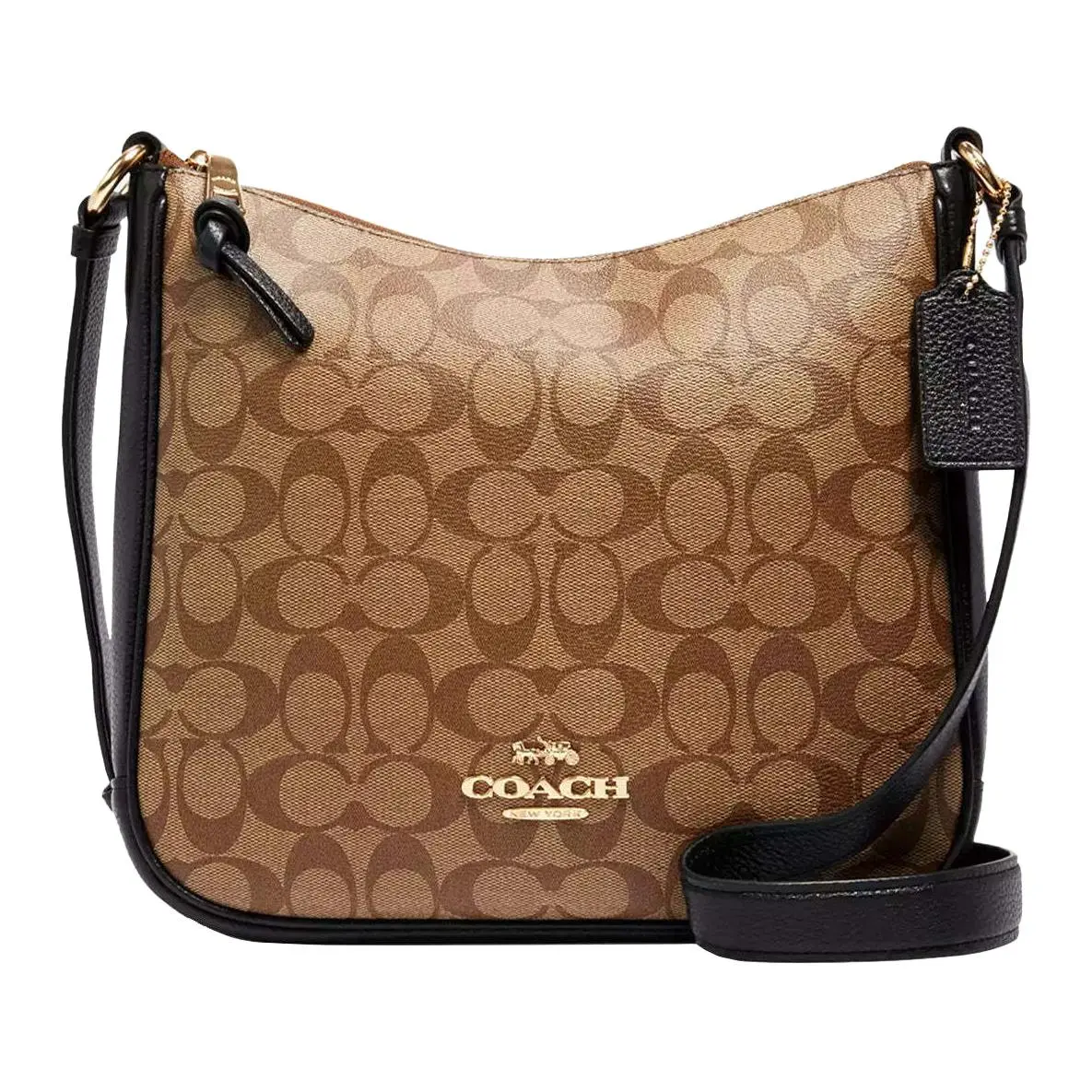 COACH Ellie 26 Classic Monogram Coated Canvas Leather Crossbody Bag for Men and Women, Khaki Brown