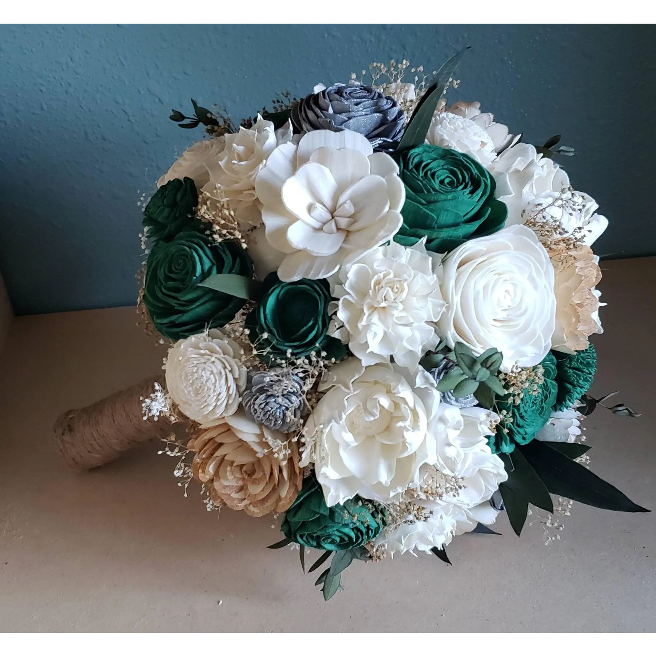 Emerald Dark Green Decorative Bouquet - Artificial Flowers & Plants for Home Decor, Room Accent Supplies