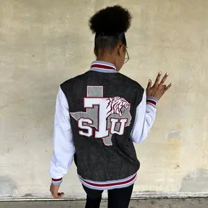 Texas Southern Black Denim Bomber Jacket