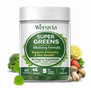 Chewable Organic Super Greens Gummies - Natural Flavor Daily Dietary Supplement, 50 Organic Superfoods Vitamin Blend with Fruits, Vegetables, Mushrooms, Probiotics & Fiber, 60-Count for Energy Boost