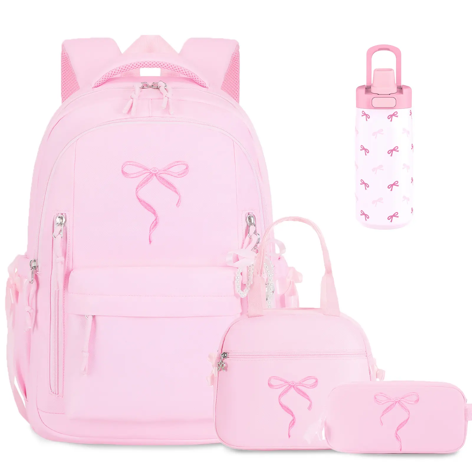 SIMILOVE Cute Bow Girls' Backpack Set - Back to School Supplies, Party Gift Option with Lunch Bag, Pencil Case or Insulated Water Bottle for Elementary-Middle School Kids, Cute School Supplies