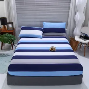 3pcs Polyester Bedding Set, Ocean Blue Striped Design, Single/dual Size Available, Includes Sheet & Pillowcases (pillow Inserts Not Included)