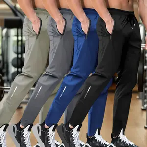 4-Pack Men's Straight Cut Performance Pants, Lightweight Stretch Sportswear with an Elastic Waist & Zippered Pockets for Golf & Casual Wear, Activewear