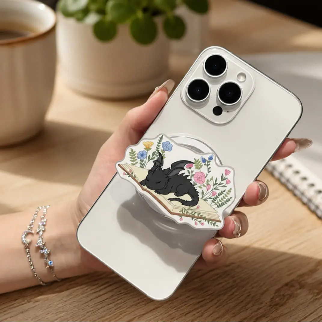 Floral Dragon Book MagSafe Phone Grip Cute Sleeping Dragon Magnetic Kindle Holder Romantasy Bookish Aesthetic Reader Gift