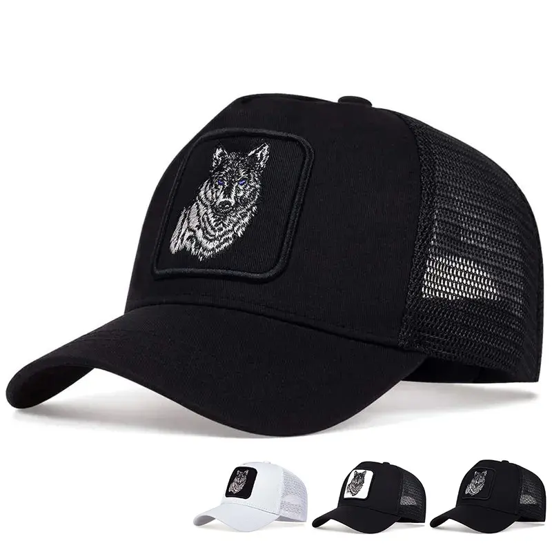 Men's 2-PACK Embroidered Wolf Head Lightweight Baseball Caps - Casual Outdoor Hat, Breathable Mesh Back, Button Close, Fabric Labels, UV Protection, Summer Sports Hats, Cool Hats