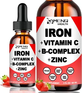 Liquid Iron Supplement w/Vitamin C, A, B-Complex, Vegan Iron Drops High Potency Liquid Vitamin & Iron Supplements for Women, Men & Children -Support Red Blood Cell, Energy, Anemia & Fatigue