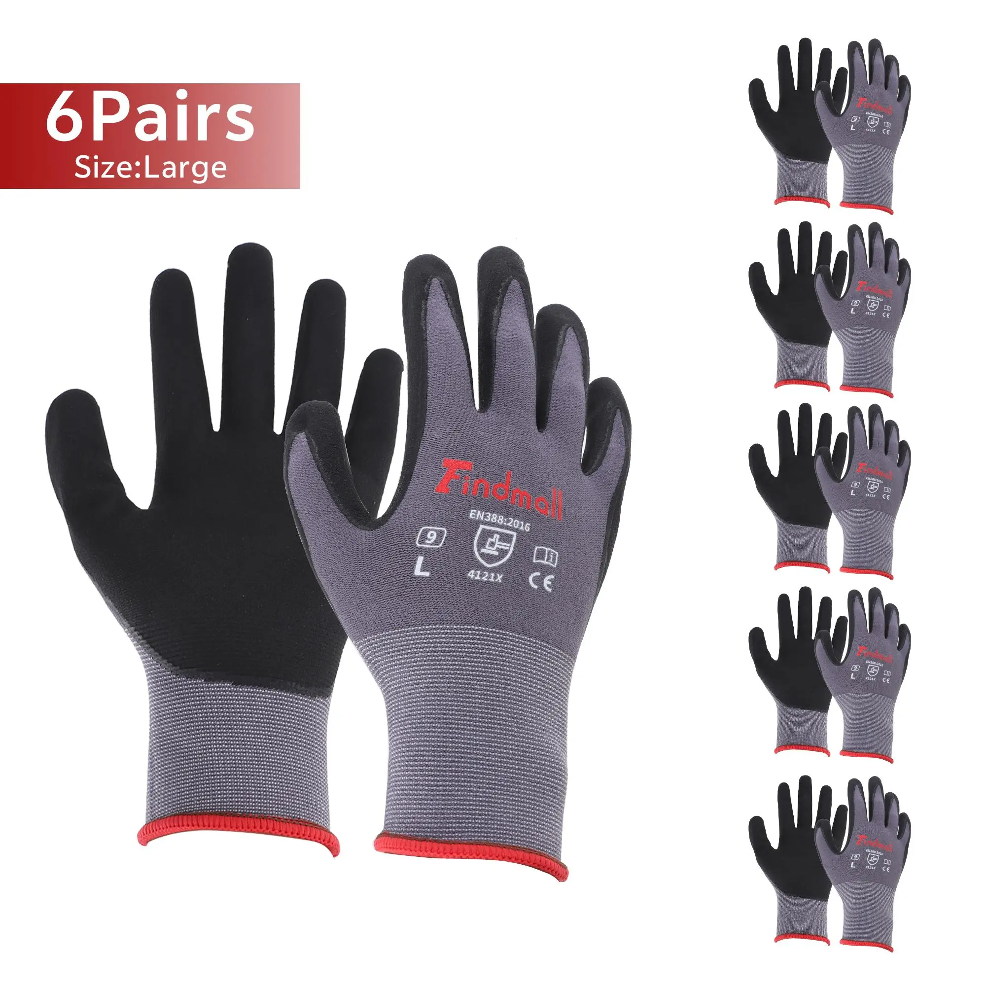 6 Pairs Large Work Gloves