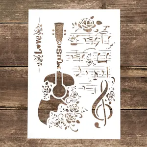 A4 Guitar Pattern Hollow out Painting Template, 1 Count Reusable Decorative Painting Stencil for Diy Scrapbook Craft